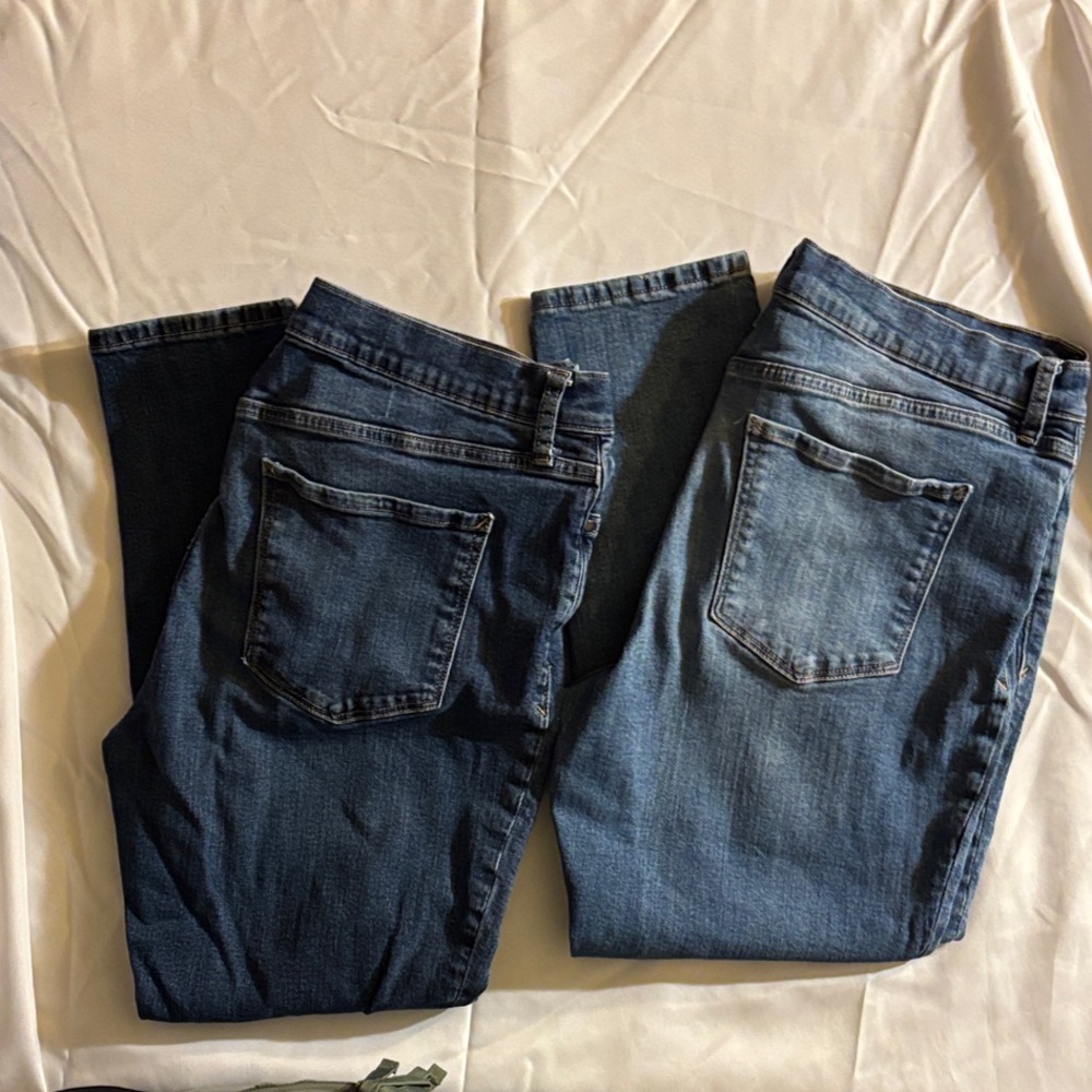 a.n.a Women's Jeans, Dark pair  and Blue pair with minimal distressed look 14